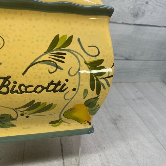NONNI'S Yellow Green Tuscan Style Handmade Rectangle Ceramic Biscotti Cookie Jar - Picture 12 of 16